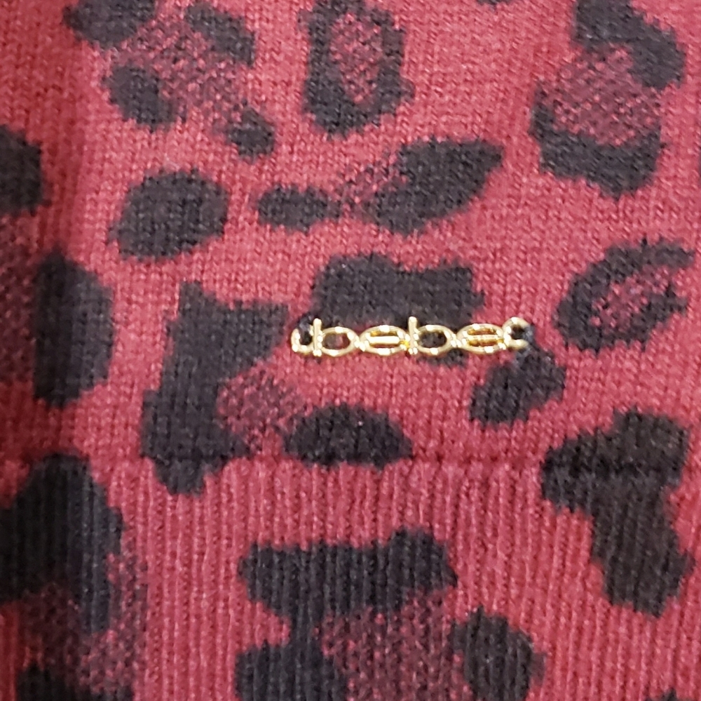 Bebe Red Leopard Print Sweater Ruby Red Black Key… - image 2